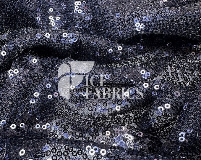 Navy Blue All-Over Mesh Sequins Fabric by The Yard - 48" Wide Shiny 3mm Mini Sequin Fabric on Mesh for Apparel and Decor - Ice Fabrics