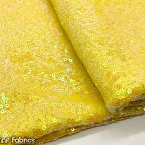 Luxury Iridescent Yellow Mini Sequin Fabric By The Yard on Mesh Fabric | Glitter Sequin Fabric | 3mm Sequin Fabric