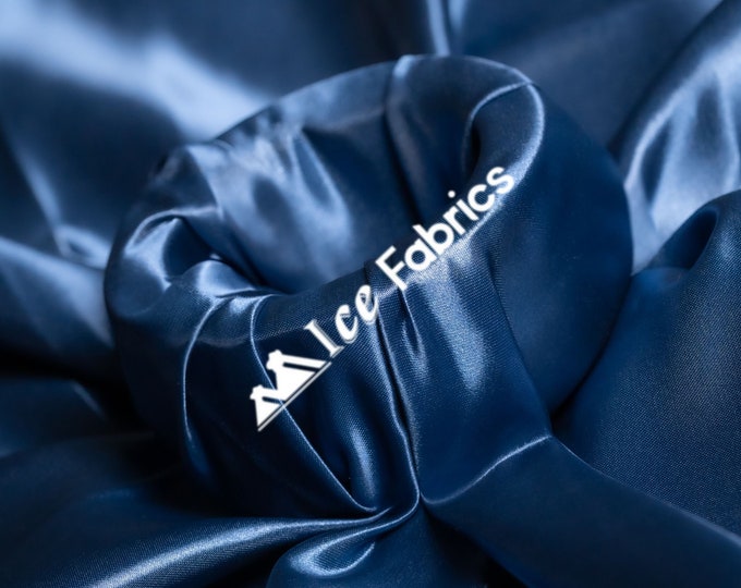 Navy Blue Shiny Thick Satin Fabric By The Yard Bridal Satin Fabric (60” Wide) for Tablecloths, decoration and more