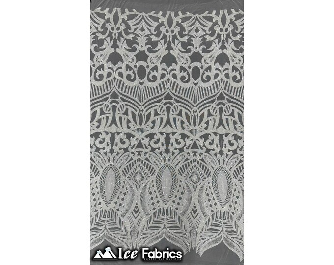 Luxury Sequin Fabric By The Yard | White on White Power mesh | 4 Way Stretch Lace Fabric | Prom Dress (B I G)