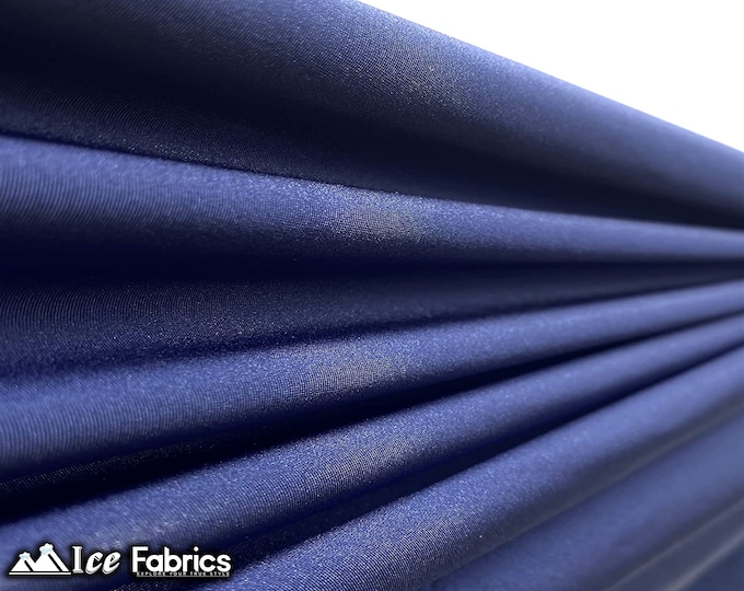 Navy Shiny Nylon Spandex Fabric By The Yard | 4 Way Stretch Fabric | Swimsuit Fabric | Dress, Tablecloth