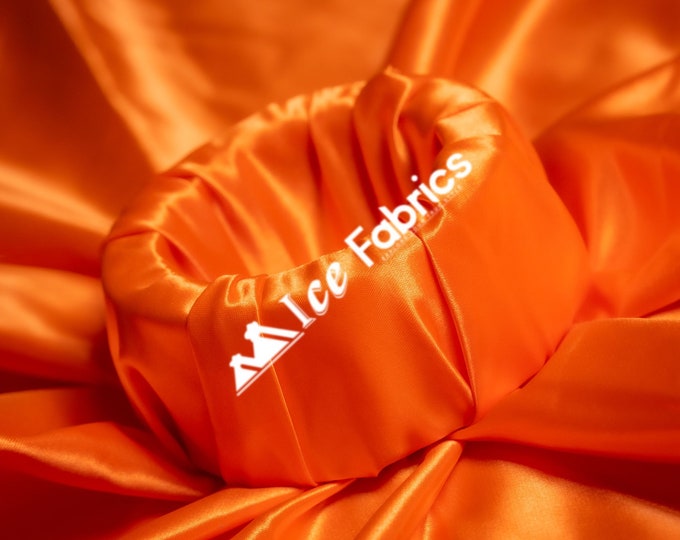 Orange Shiny Thick Satin Fabric By The Yard Bridal Satin Fabric (60” Wide) for Tablecloths, decoration and more