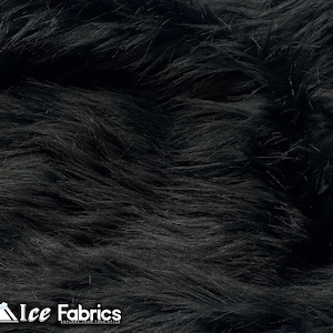 Black Shaggy Mohair Animal Long Pile Faux Fur Fabric By The Yard | Fake Fur Material | 60” Wide | Solid and Soft