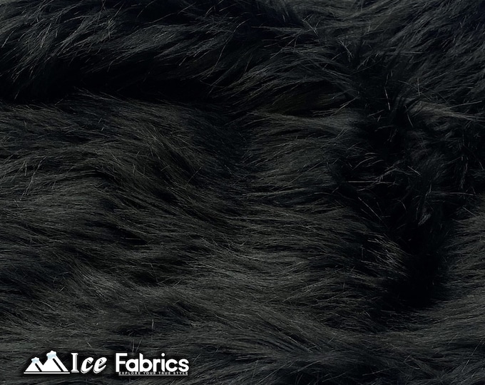 Black Shaggy Mohair Animal Long Pile Faux Fur Fabric By The Yard | Fake Fur Material | 60” Wide | Solid and Soft