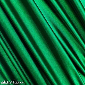 Kelly Green 4 Way Stretch Silky Spandex Satin Fabric By The Yard | Shiny Satin Fabric | 60” Wide Thick and Heavy satin Spandex Fabric