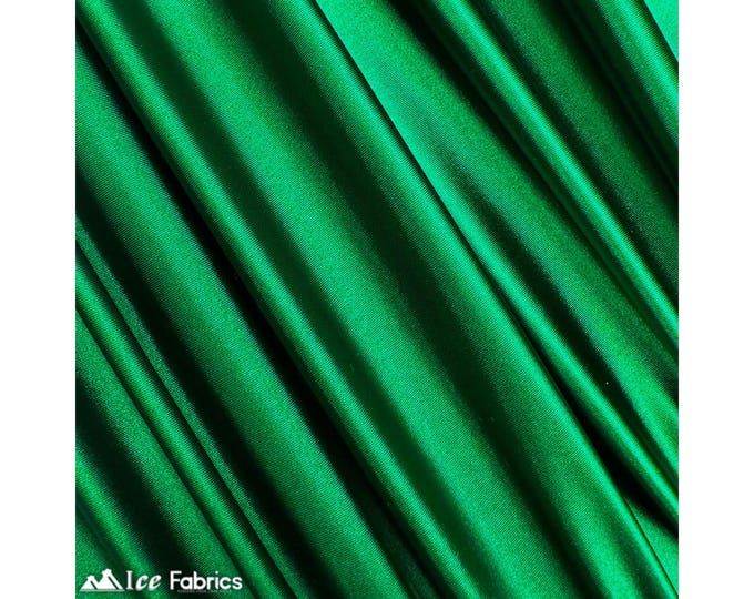 Kelly Green 4 Way Stretch Silky Spandex Satin Fabric By The Yard | Shiny Satin Fabric | 60” Wide Thick and Heavy satin Spandex Fabric