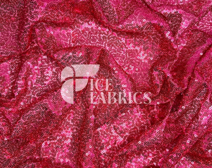Fuchsia All-Over Mesh Sequins Fabric by The Yard - 48" Wide Shiny 3mm Mini Sequin Fabric on Mesh for Apparel and Decor - Ice Fabrics