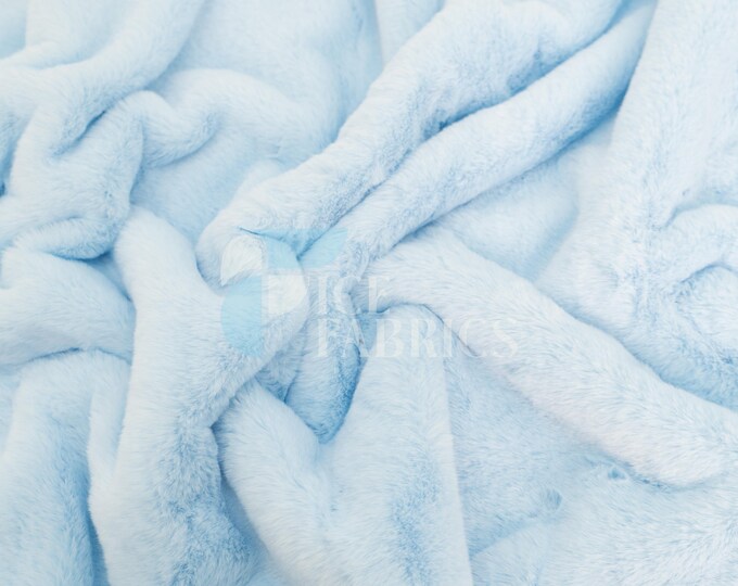 Blue Bunny Faux Fur Thick Minky Fabric By The Yard | Ultra Soft 0.5" Short Pile Rabbit Fur Fabric | 60" Wide Minky Rabbit Fur | BunnySoft
