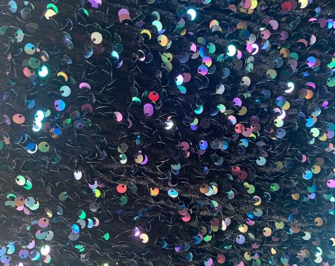 Purple Iridescent Sequin Fabric By the Yard/ Sequin Stretch Velvet Fabric/ embroidered Lace Fabric / Black Spandex Velvet Fabric With Sequin