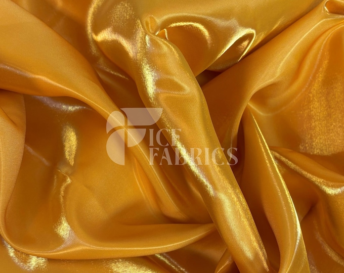 Gold Reflective Liquid Thick Silky Satin Fabric - 58” Wide Shiny Two-Tone Satin Fabric - Bridal Satin Fabric for Dress, Decoration