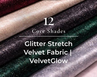 Glitter Velvet Fabric By The Yard | Shiny Glitter Spandex Fabric | On Stretch Velvet Fabric | For Dresses, tablecloth | VelvetGlow