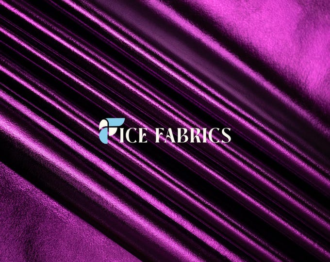 Purple Metallic Foil knit 4 Way stretch Spandex Fabric By The Yard Shiny Stretch Fabric for Dress, night gowns