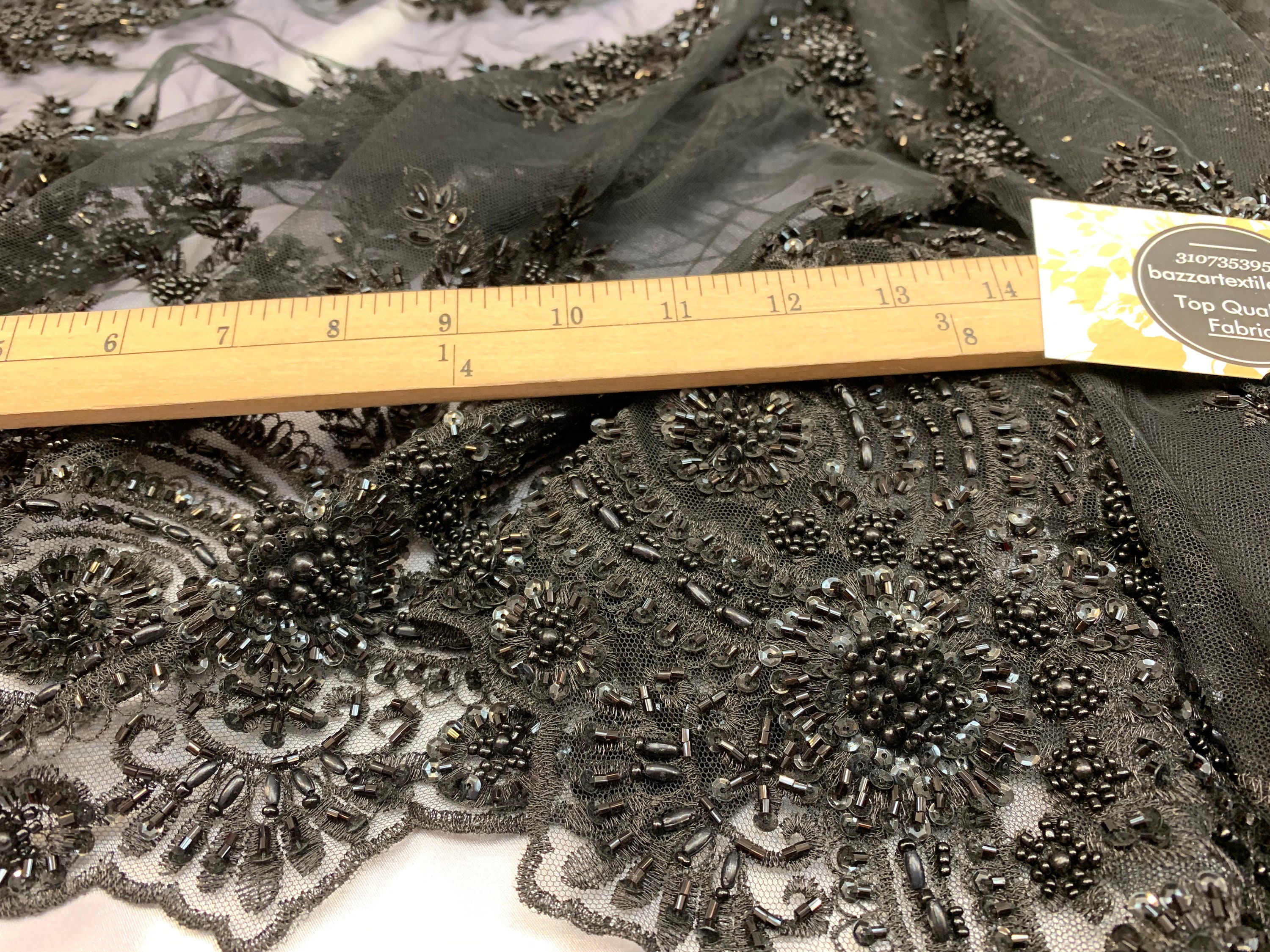 13 Colors, Black Hand Beaded and Embroidered Floral lace