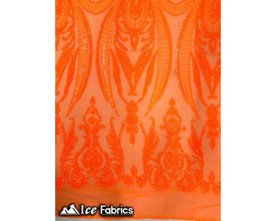 Damask Embroidery 4 Way Stretch Sequin Fabric - IceFabrics