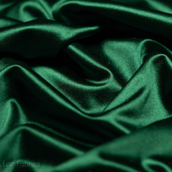 Hunter Green 4 way stretch Silky Spandex Satin Fabric By The Yard | Shiny Satin Fabric | 60” Wide | Thick and Heavy Satin Spandex