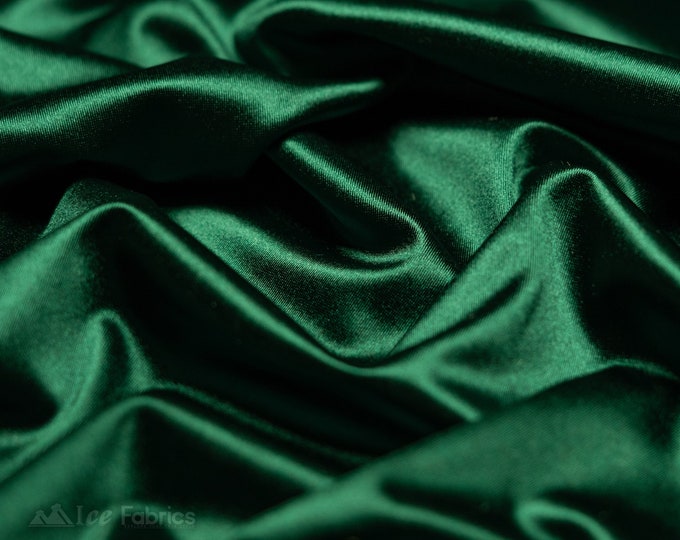Hunter Green 4 way stretch Silky Spandex Satin Fabric By The Yard | Shiny Satin Fabric | 60” Wide | Thick and Heavy Satin Spandex