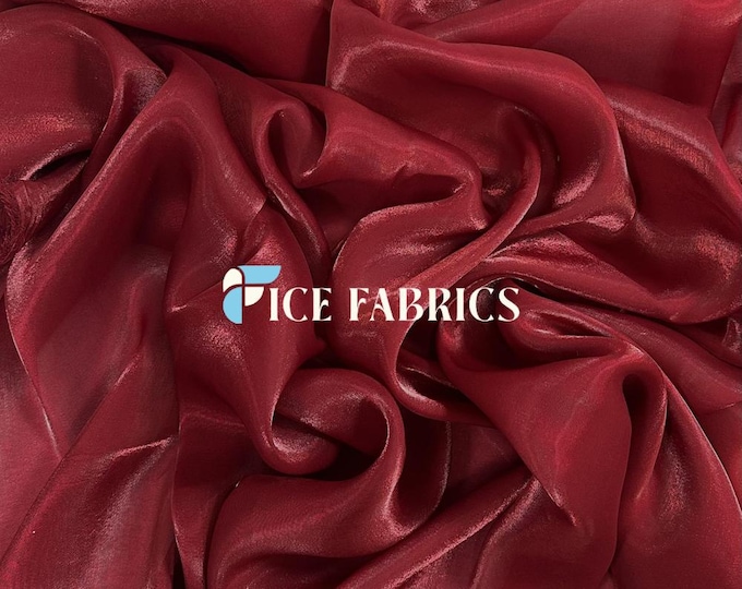 Wine Red Iridescent Reflective Liquid Chiffon Fabric By The Yard (60” Wide) Crystal Chiffon Fabric Prom and Wedding dress