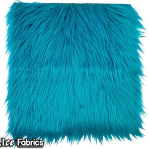 Turquoise Long pile Square Faux Fur Fabric | sold by Square Pre Cut | for Clothing, Pillows, decoration