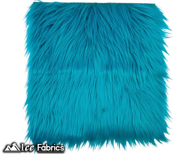 Turquoise Long pile Square Faux Fur Fabric | sold by Square Pre Cut | for Clothing, Pillows, decoration