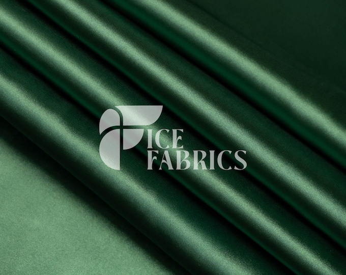 Hunter Green Luxury Stretch Silk Satin Fabric by The Yard - 2-Way Stretch 60" Wide Silky Fabric for Apparel and Decor - Ice Fabrics