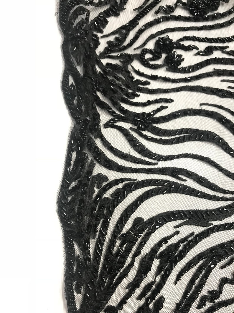 Black Lace by the Yard Embroidered Lace With Beads and Etsy