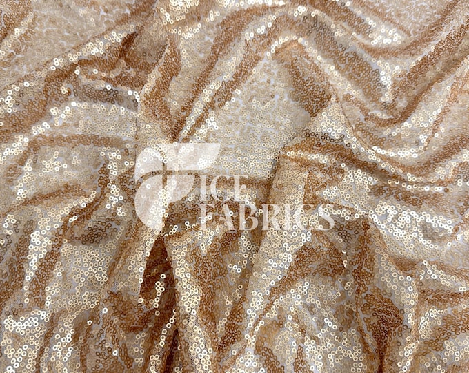 Champagne All-Over Mesh Sequins Fabric by The Yard - 48" Wide Shiny 3mm Mini Sequin Fabric on Mesh for Apparel and Decor - Ice Fabrics