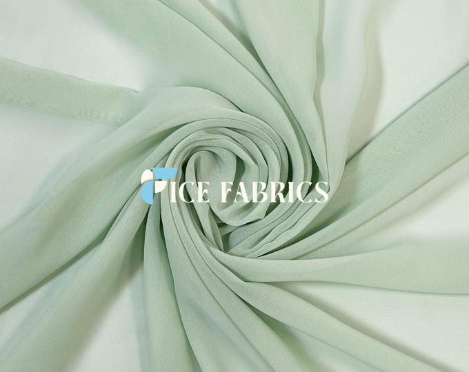 Sage Soft Silky Chiffon Fabric By The Yard Matte Chiffon Fabric (60” Wide ) dresses, tablecloth, decor, design.