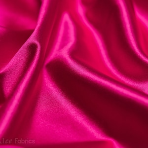 Hot Pink 4 way stretch Silky Spandex Satin Fabric By The Yard | Shiny Satin Fabric | 60” Wide | Thick and Heavy Satin Spandex