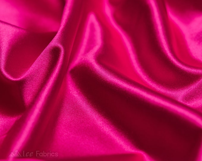 Hot Pink 4 way stretch Silky Spandex Satin Fabric By The Yard | Shiny Satin Fabric | 60” Wide | Thick and Heavy Satin Spandex
