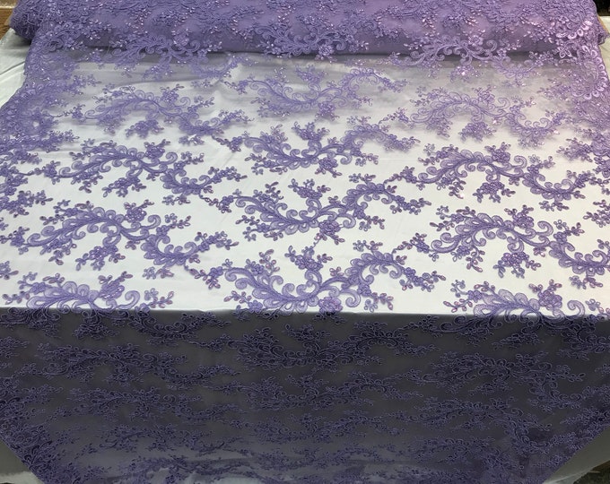 Lavender Mesh Lace Floral Fabric By The Yard_ Embroidery Handmade Floral Lace_ Decor, Night Gowns, Tablecloths, Runners, Skirts, Costumes