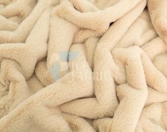 Latte Bunny Faux Fur Thick Minky Fabric By The Yard | Ultra Soft 0.5" Short Pile Rabbit Fur Fabric | 60" Wide Minky Rabbit Fur | BunnySoft