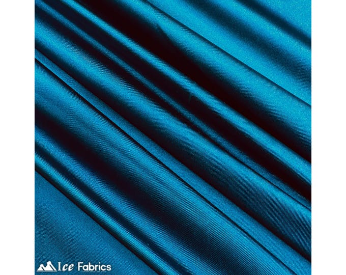 Teal 4 Way Stretch Silky Spandex Satin Fabric By The Yard | Shiny Satin Fabric | 60” Wide Thick and Heavy satin Spandex Fabric