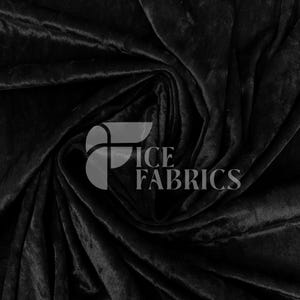 Tecido de veludo preto amassado elástico por metro - 60/62&quot; de largura, 250 GSM, tecido aveludado para vestuário, estofados, cortinas - Ice Fabrics