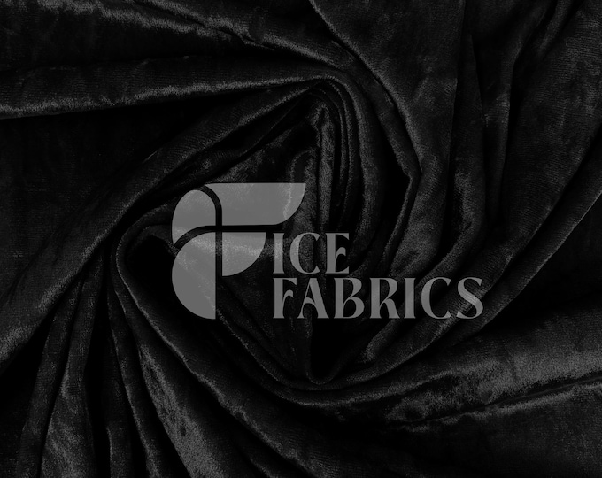 Black Stretch Crushed Velvet Fabric by The Yard - 60/62" Wide 250 GSM Velvety Fabric for Apparel, Upholstery, Curtains - Ice Fabrics
