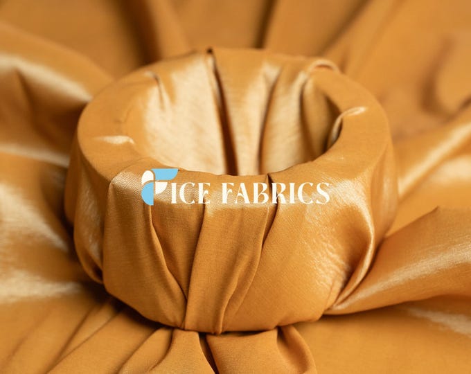 Gold Stretch Taffeta Fabric By The Yard Nylon Spandex Taffeta Fabric for Dress, Clothing, costume, Bridal Wear (60” Wide)