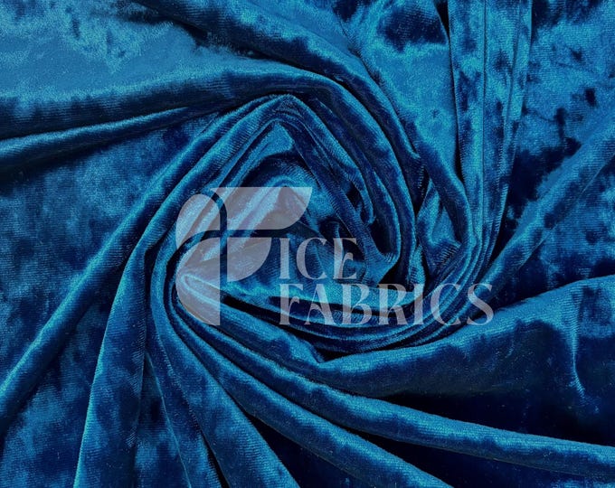 Teal Stretch Crushed Velvet Fabric by The Yard - 60/62" Wide 250 GSM Velvety Fabric for Apparel, Upholstery, Curtains - Ice Fabrics