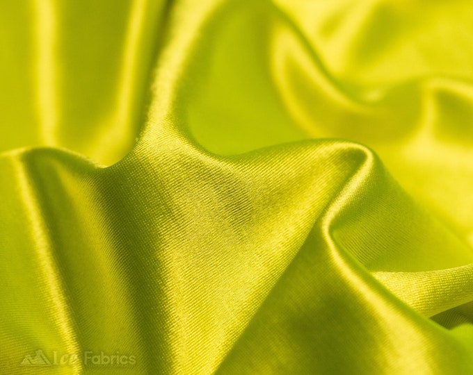 Neon Yellow 4 way stretch Silky Spandex Satin Fabric By The Yard | Shiny Satin Fabric | 60” Wide | Thick and Heavy Satin Spandex