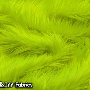 Neon Yellow Shaggy Mohair Animal Long Pile Faux Fur Fabric By The Yard | Fake Fur Material | 60” Wide | Solid and Soft
