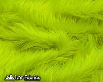 Neon Yellow Shaggy Mohair Animal Long Pile Faux Fur Fabric By The Yard | Fake Fur Material | 60” Wide | Solid and Soft | LuxeShag Fur