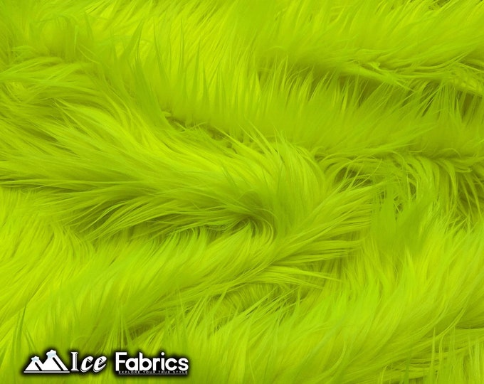 Neon Yellow Shaggy Mohair Animal Long Pile Faux Fur Fabric By The Yard | Fake Fur Material | 60” Wide | Solid and Soft