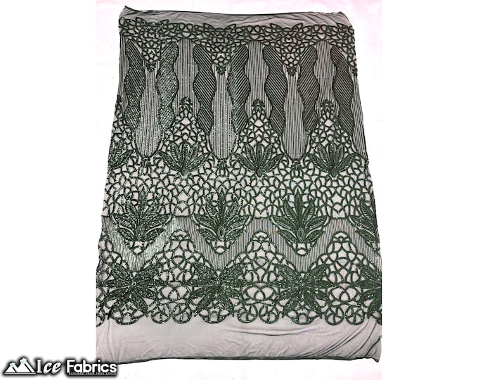 Hunter Green 4 Way Stretch Sequin fabric by the yard | Embroidery Lace Fabric On Mesh Spandex Sequin Fabric