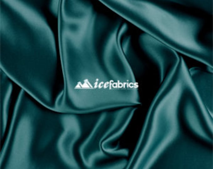 Teal- Soft Silky Shiny Stretch Charmeuse Satin Fabric By The Yard- Thin Satin- %5 Spandex