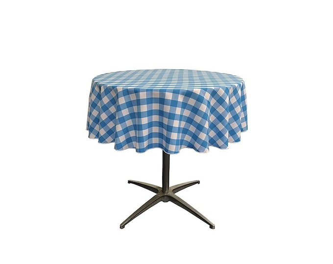 Poly Checkered Round Tablecloth, 51-Inch, Turquoise/White Decoration, Parties's decor, Home decor, Birthday Party's table clothes