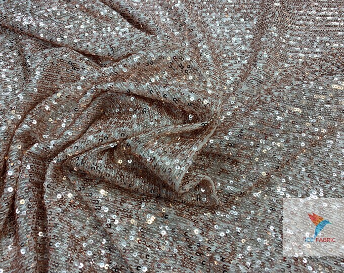 Rose Gold_ Elegant French 2 Way Stretch Mesh Sequins Fabric By The Yard/54" Wide Glitz/Knit Sequins/All Over Sequins Horizontal Stretch Mesh