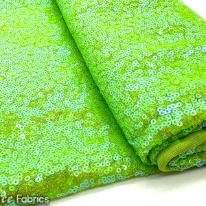 Luxury Iridescent Lime Green Mini Sequin Fabric By The Yard on Mesh Fabric | Glitter Sequin Fabric | 3mm Sequin Fabric