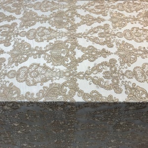 Champagne Design Embroidered Mesh Lace Fabric By the Yard For Wedding/Prom Dresses/ Decorations/ Tablecloths/ Runners /Skirts/ Night Gowns
