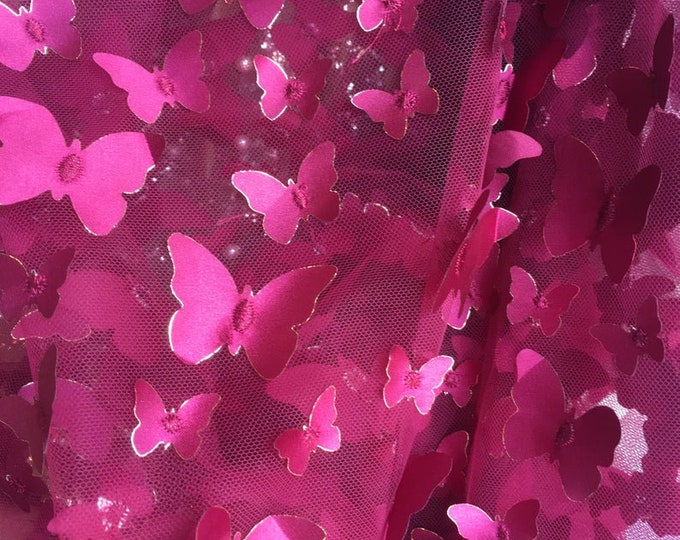 Mini Butterfly Design/ Mesh Lace Fabric By Yard_ Tulle Embroidery Mesh Fabric_ Burgundy Lace For Prom gowns, Skirts, Costumes, Curtain DIY