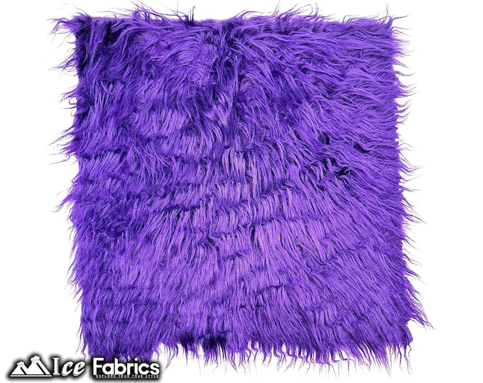 Purple Long pile Square Faux Fur Fabric | sold by Square Pre Cut | for Clothing, Pillows, decoration