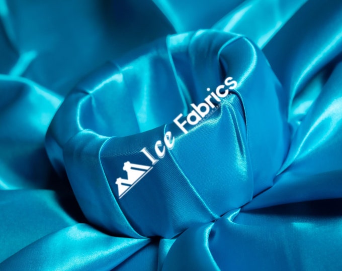 Turquoise Shiny Thick Satin Fabric By The Yard Bridal Satin Fabric (60” Wide) for Tablecloths, decoration and more