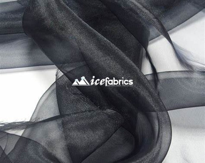 Black _ Crystal Sheer Organza Fabric By The Yard and By The Roll- for Decorations, Fashion Dress